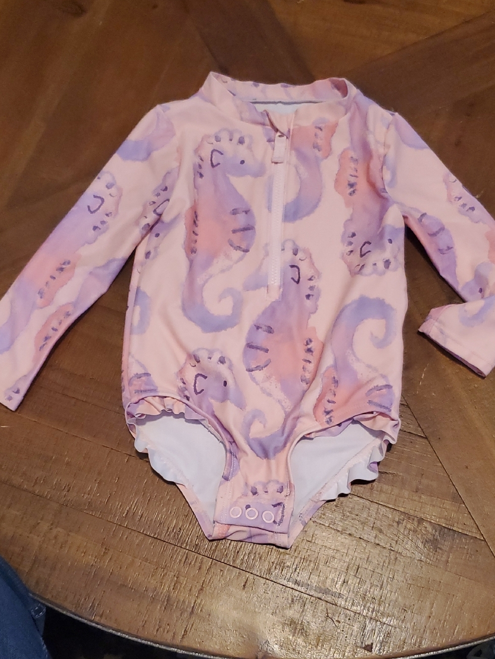 Carter's Pink & Lavender Seahorse Long-Sleeve One-Piece